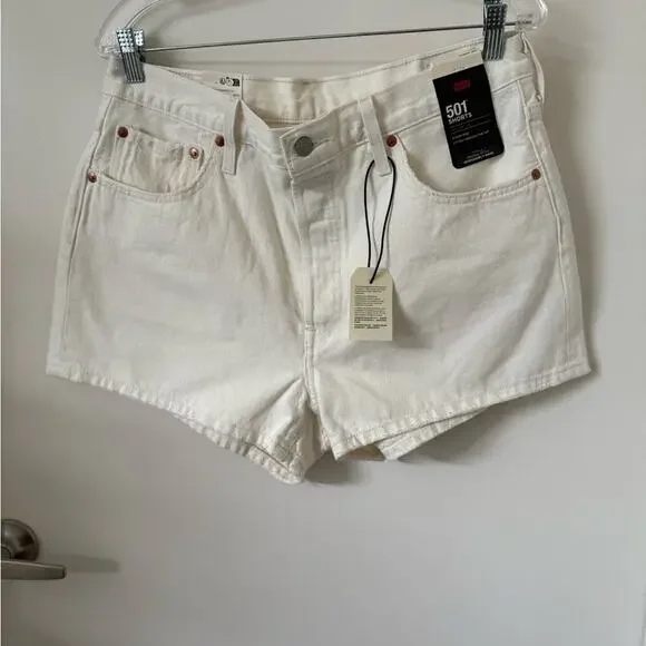 Levi’s 501 Disco Nights White Denim Shorts NWT Sz 33 High Rise - Picture 3 of 8